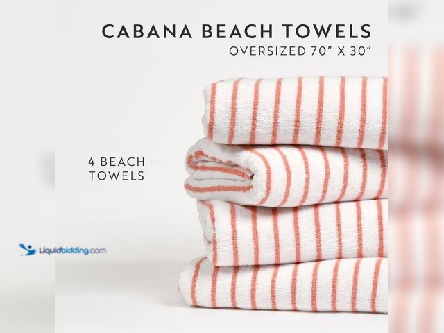 Lot 49-3614973 - 4-Piece 100% Cotton Coral Striped Cabana Beach Towel Set - Unused (Model # TO-CAB-4PK-STR-CORAL)  RE...