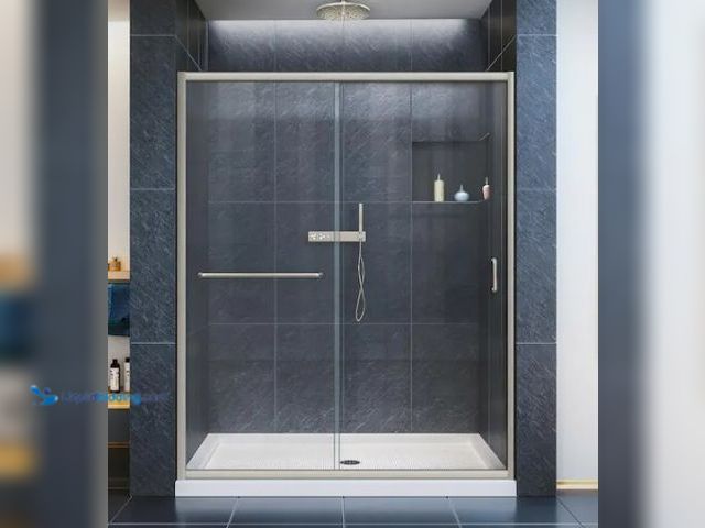 Lot 49-1519248 - DreamLine Infinity-Z 56 to 60 in. x 72 in. Sliding Semi-Frameless Shower Door in Brushed Nickel Mode...
