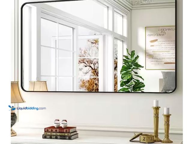 Lot 49-1579119 - XRAMFY 30 in. W x 48 in. H Rectangular Black Aluminum Alloy Framed Bathroom Wall Mirror Model # QC25...