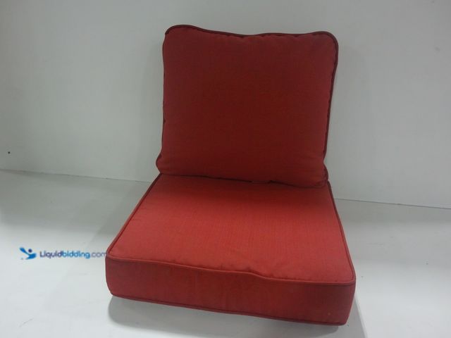 Lot 49-2021837 - Hamton Bay 24" x 24" & 22" x 24" cousion guard outdoor cushion in red. Model #1012296210. Used. Dirt...