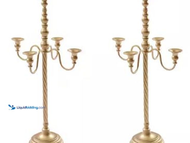 Lot 49-5436763 - 28 in. Tall Floor Candelabra Gold Metal Candlestick 5 Holders Table Centerpiece 2-pcs. Model # JJOUQ...