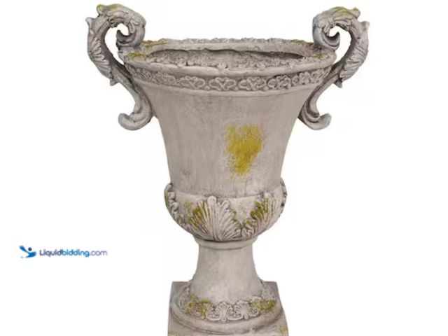 Lot 49-3614427 - 11"W x 19"H Round Lightweight Concrete Urn with Drainage Hole and Stopper, Weather and Water-Resista...