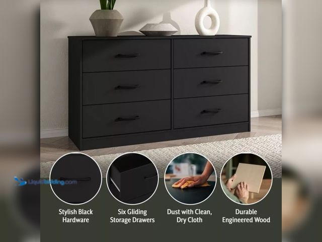 Lot 49-5553050 - Mainstays Ardent 6-Drawer Dresser, Black MODEL:796995266735 UNUSED. HARDWARE NOT INCLUDED. PIECES BR...