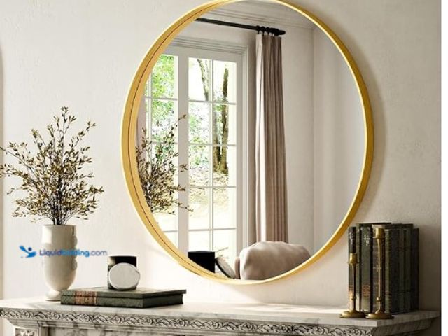 Lot 49-1555674 - VooBang 24 inch Round Bathroom Mirror, Gold Modern Circle Wall Mounted Vanity Mirror with Gorgeous C...