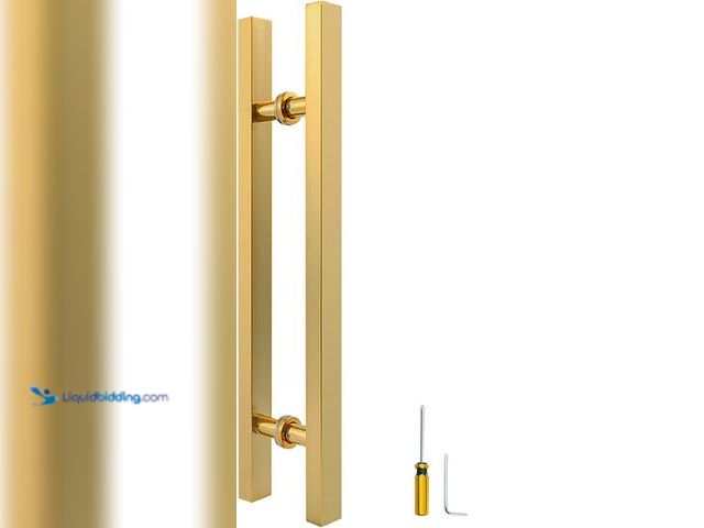 Lot 49-5435360 - Titanium Gold Square Barn Door Handles 24"' Pull Push Long French Door Handle Double Sided, Large Fr...