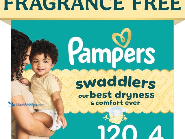 Lot 49-5543664 - Pampers Swaddlers Diapers, Size 4 (15-34 lbs), 120 Count, Fragrance Free, Hypoallergenic, Absorbent,...