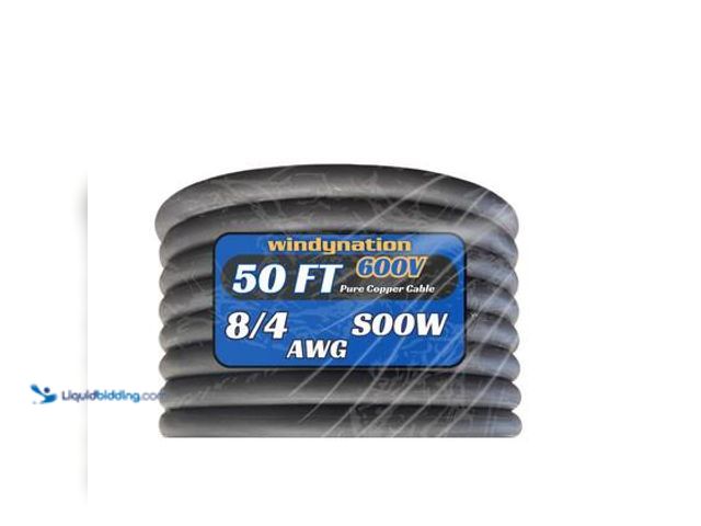 Lot 49-5572392 - WindyNation 50 ft. 8/4 8 Gauge 4 Conductor 600-Volt Black SOOW Cord. Model # 8G-4C-SOOW-50F. Unused