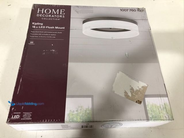Lot 49-1623806 - Home Decorators Kipling 14 inch LED Matte Black Flush Mount Ceiling Light New, Model # 306792275169,...