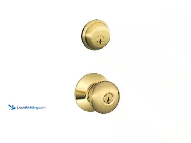 Lot 49-1575899 - Lot of (4) Schlage Plymouth Bright Brass Double Cylinder Deadbolt and Keyed Entry Door Knob Combo Pa...