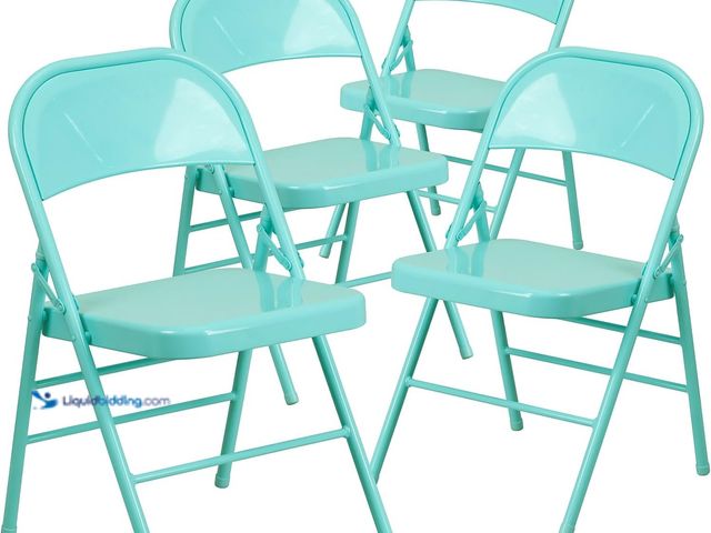 Lot 49-5416358 - Flash Furniture 4 Pack HERCULES COLORBURST Series Tantalizing Teal Triple Braced & Double Hinged Met...
