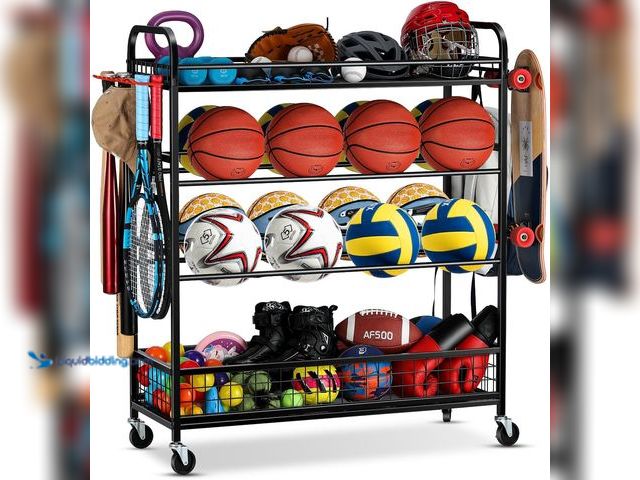 Lot 49-5553649 - EXTCCT Garage Sports Equipment Organizer - Rolling Ball Storage Bin with Wheels, Garage Sports Gear ...