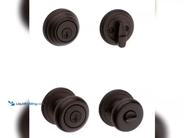 Lot 49-3470826 - Kwikset Juno Venetian Bronze Exterior Entry Door Knob and Single Cylinder Deadbolt Combo Pack Featur...