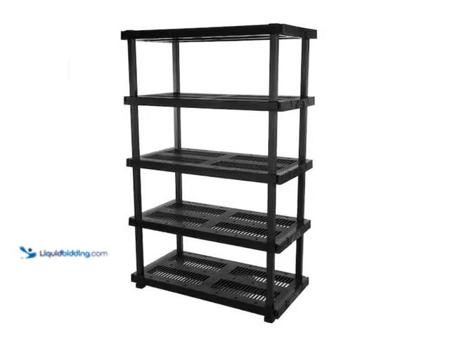 Lot 49-1623699 - HDX 5-Tier Plastic Modular Garage Storage Shelving Unit in Black (48 in. W x 75 in. H x 24 in. D), M...