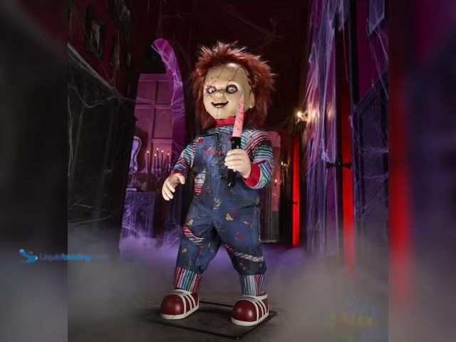 Lot 49-1526917 - Universal 3.5 ft. Animated LED Scarred Chucky Doll H38, Model # 25SV24962, Unused, Factory Packed, O...