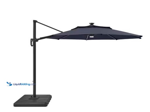 Lot 49-1516664 - Hampton Bay 11 ft. Aluminum Cantilever Solar LED Offset Patio Umbrella in Midnight, Model # URM82201...