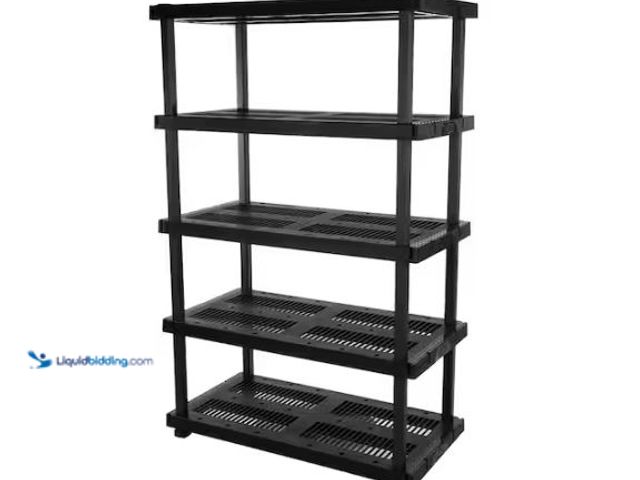 Lot 49-1624617 - HDX 5-Tier Plastic Modular Garage Storage Shelving Unit in Black (48 in. W x 75 in. H x 24 in. D) Mo...
