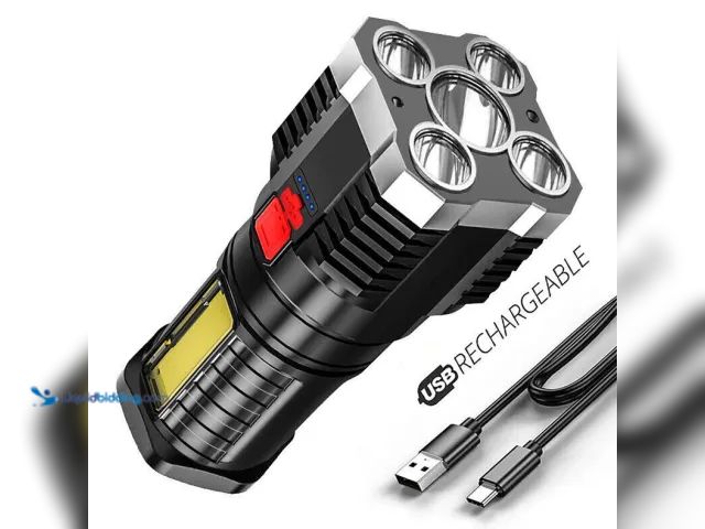 Lot 49-1803909 - Super Bright LED Torch Flashlight Lamp USB Rechargeable 2.4" x 2.4" x 5.9"L Black - NEW - Features: ...