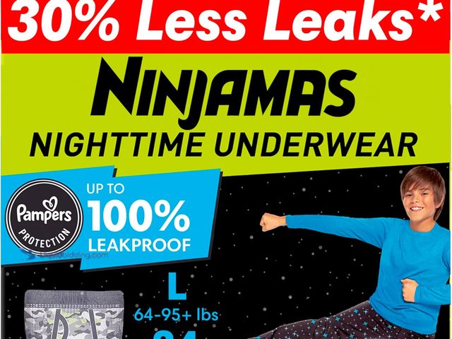 Lot 49-5544286 - Ninjamas Boys Bedwetting Nighttime Underwear, Size L (64-95+ lbs), 34 Count, Overnight Protection, U...
