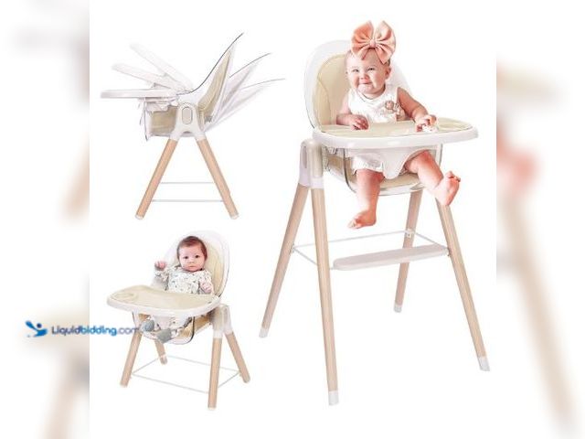 Lot 49-5436863 - BabyConvertible Wooden High Chair - 6-in-1 Recline Chair, Dishwasher Safe Tray & Premium Leatherette...