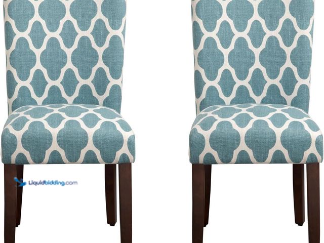 Lot 49-3513489 - HomePop Parsons Classic Upholstered Accent Dining Chair, Set of 2, Teal and Cream Geometric. [ASIN: ...