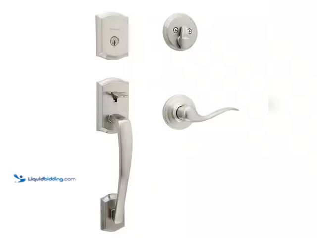 Lot 49-1547578 - Kwikset Prescott Satin Nickel Single Cylinder Entry Door Handle set with Tustin Handle Featuring Sma...