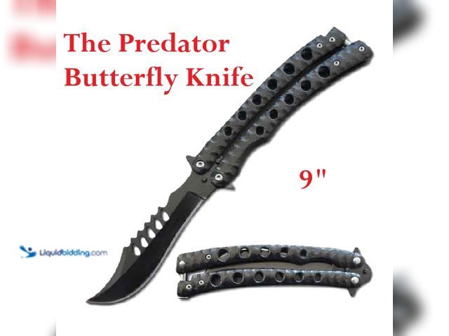 Lot 49-1616236 - The Predator Butterfly Knife 9" with Black Curved Blade - NEW - Featuring a stainless steel blade wi...
