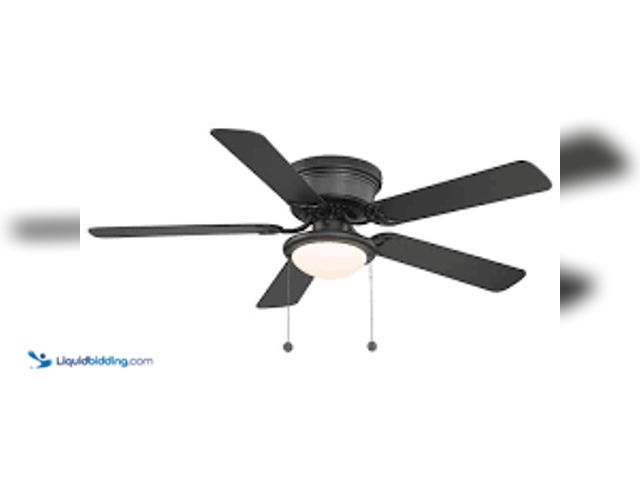 Lot 49-5407285 - Hampton Bay Hugger 52 in. LED Indoor Black Ceiling Fan with Light Kit. Model # AL383LED-BK. Slightly...