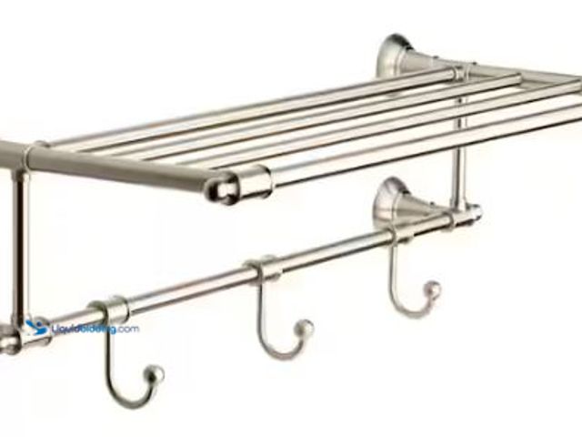 Lot 49-1518208 - Delta Hospitality Extensions 24 in. Train Rack Shelf with 3 Hooks Bath Hardware Accessory in Brushed...
