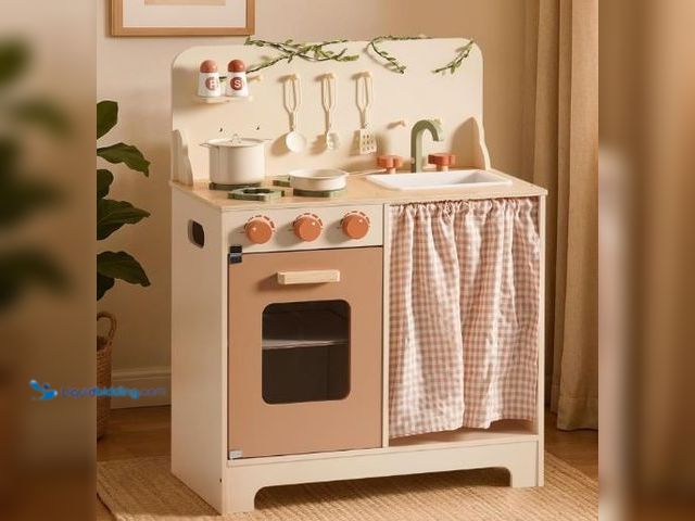Lot 49-3464342 - ROBOTIME Kids Play Kitchen Set - Rustic Wooden Kitchen Sets, Pretend Play Kitchen with Leaf Light St...