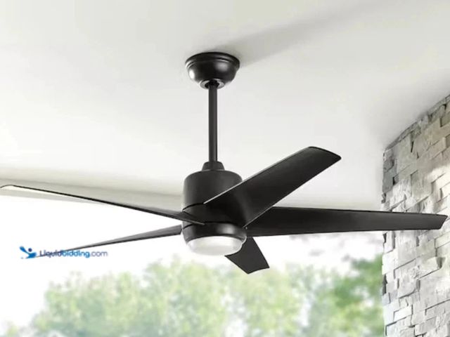 Lot 49-5543603 - Hamtpon Bay Mena 54 in. Matte Black Color Changing LED Ceiling Fan with Light. Model #082392922177. ...