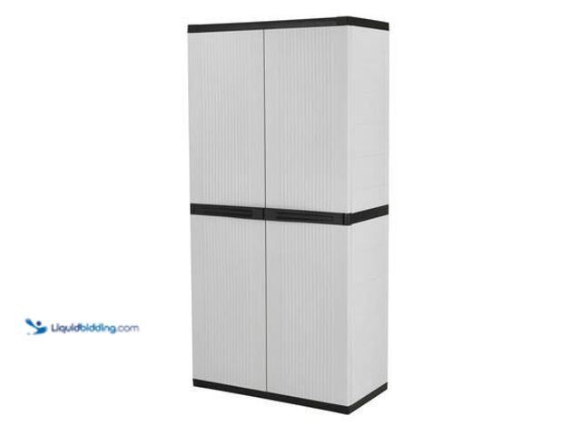 Lot 49-5544659 - HDX Premium One 35 in. W x 71.7 in. x 18.5 in. D 4-Shelf Resin Freestanding Cabinet in Grey. Model #...