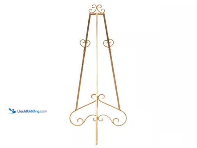 Lot 49-1625229 - Litton Lane 48 in. Gold Metal Large Free Standing Adjustable Display Stand 3 Tier Scroll Easel with ...
