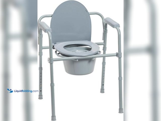 Lot 49-5460536 - Drive Medical 11148-1 Folding Steel Bedside Commode Chair, Portable Toilet, Supports Individuals Wei...