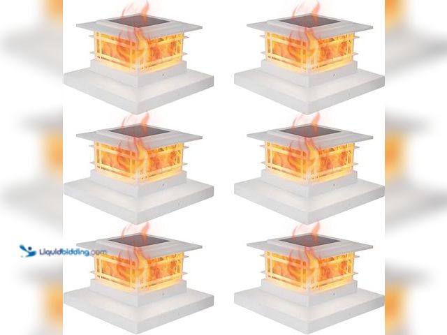 Lot 49-3528910 - DynamingSolar Post Cap Lights Outdoor with Flickering Flame Light, White Shell Fence Post Solar Ligh...