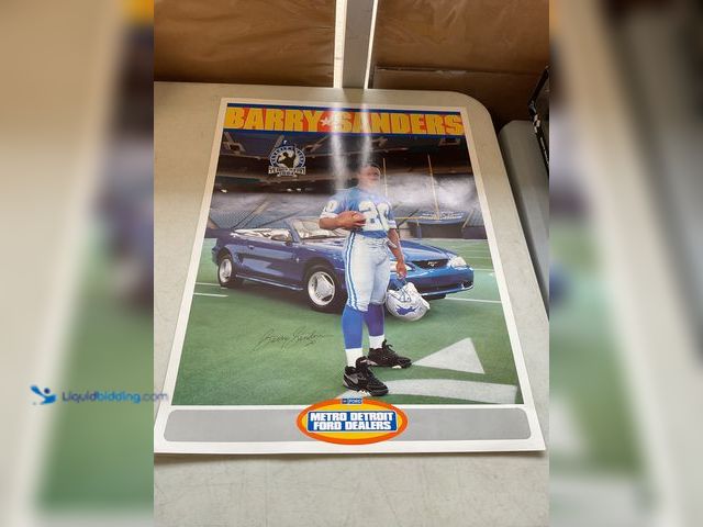 Lot 49-5350265 - DETROIT LIONS BARRY SANDERS METRO DETROIT FORD DEALERS PROMO POSTER WITH FACSIMILE AUTOGRAPH MEASURE...