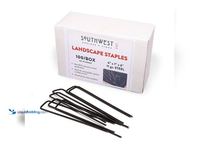 Lot 49-5414344 - (3) Southwest 6 in. Heavy Duty Steel Garden Staples for Weed Barrier Landscape Fabric, Irrigation Li...
