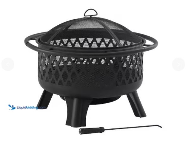 Lot 49-2004411 - Hampton Bay Piedmont 29.6 in. W Black Steel Wood Outdoor Fire Pit with Screen and Poker Included, Mo...