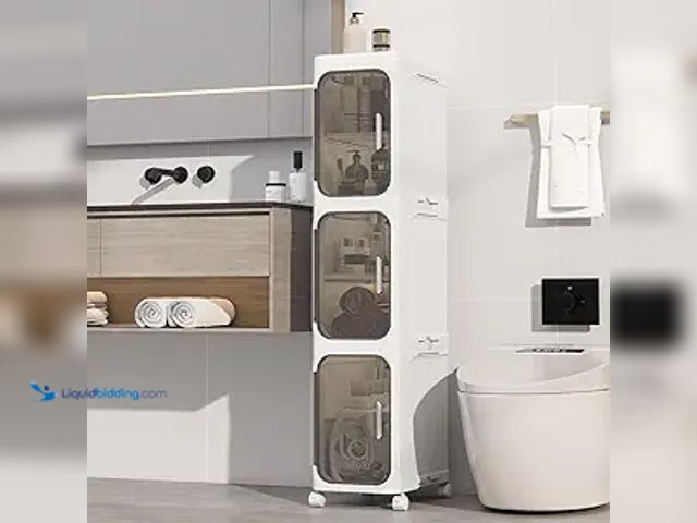 Lot 49-5438134 - KHNR 3-Tiers Slim Bathroom Storage Cabinet, Foldable Storage Cabinets,Narrow Bathroom Storage,Movabl...