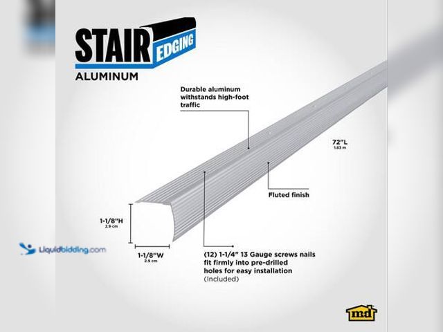 Lot 49-5549900 - Qty: 2 M-D Building Products 1-1/8"X1-1/8"X 72" SILVER ALUMINUM STAIR EDGING W/SCREW NAILS Model # 7...