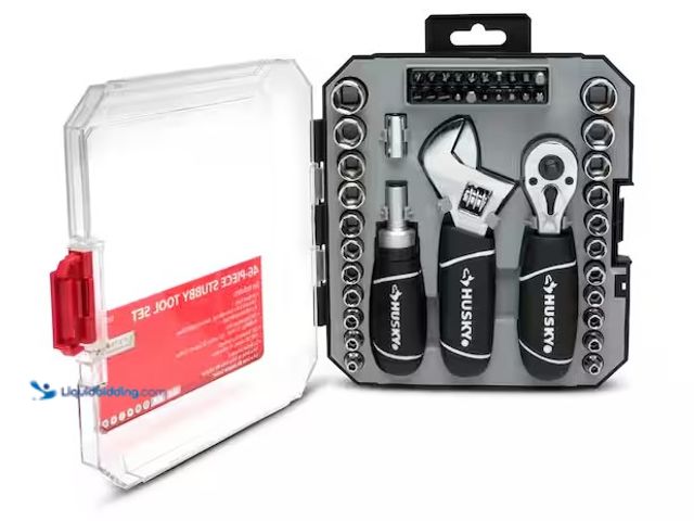 Lot 49-3639325 - Husky 1/4 in. and 3/8 in. Drive Stubby Ratchet and Socket Set (46-Piece), Model: H46PCSTS, Unused  R...