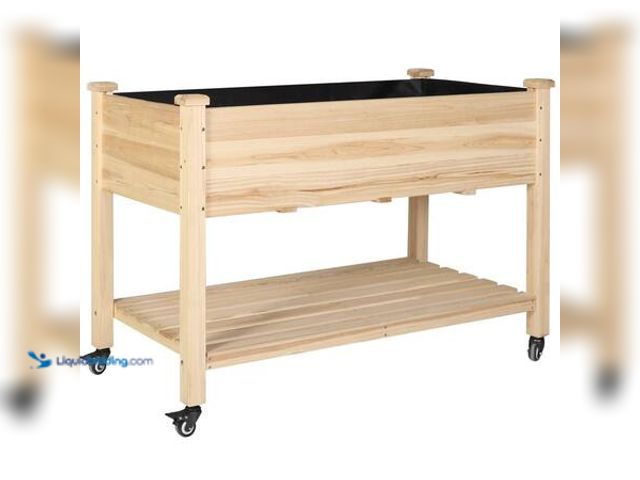 Lot 49-5553168 - VEIKOUS 48 in. x 24 in. x 33 in. Wood Raised Garden Bed with Lockable Wheels, Liner Model # PG0102-0...