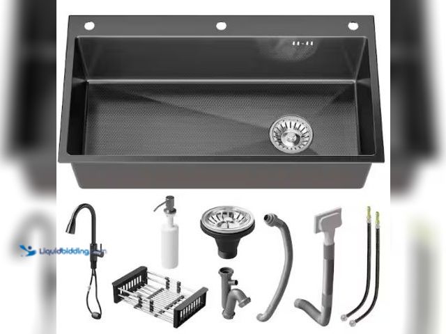 Lot 49-2025240 - QATSPACE DESIGNS INC 30 in. Drop-in/Undermount Single Bowl 16-Gauge Black Stainless Steel Kitchen Si...