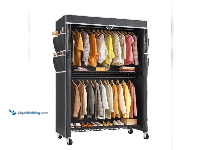 Lot 49-3480447 - EnHomee 445LBS Rolling Clothes Rack with Cover, 81"H Adjustable Wire Portable Closets, Freestanding ...