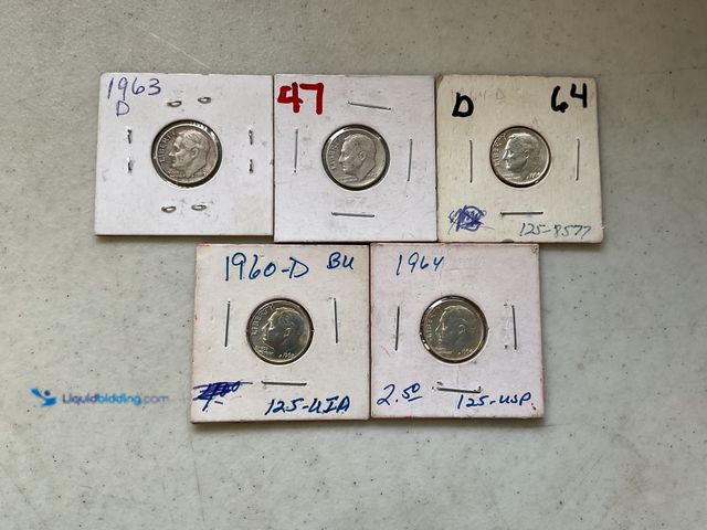 Lot 49-1830010 - LOT OF 5 ROOSEVELT DIMES 90% SILVER INCLUDING 1947-1964 #COINS0219