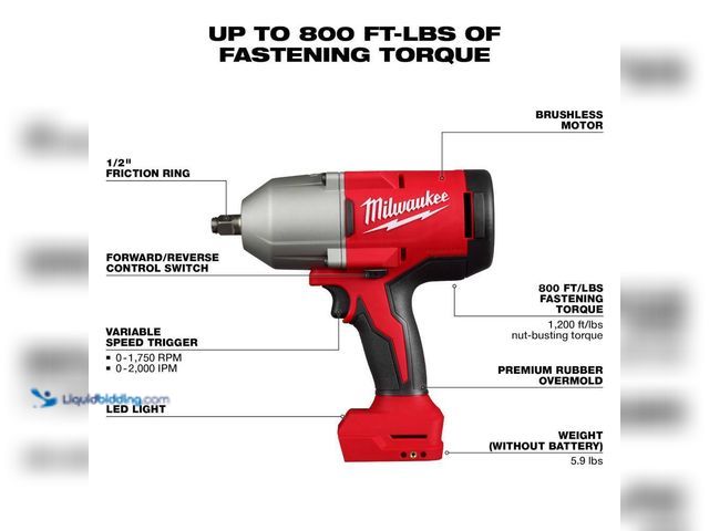 Lot 49-5509565 - Milwaukee M18 18-Volt Lithium-Ion Brushless 1/2 in. High Torque Impact Wrench with Friction Ring (To...