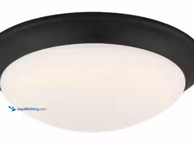 Lot 49-1518236 - Hampton Bay Stetson 11 in. Transitional Satin Bronze 5CCT Integrated LED Flush Mount with Frosted Cl...
