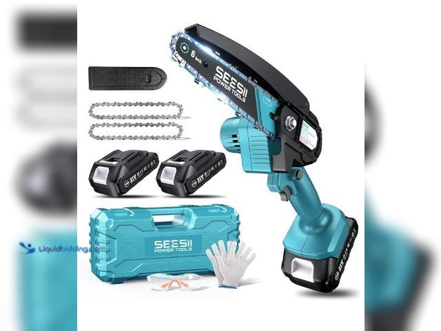 Lot 49-5436304 - Seesii Mini Chainsaw, 6-inch Mini Chainsaw Cordless, Handheld Electric Power Chain Saw with 2 Batter...