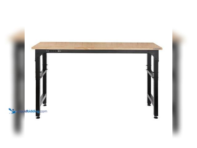Lot 49-5414430 - Husky 72 in. W x 23 in. D Adjustable Height Black Workbench, Solid Wood Top for Heavy Duty Welded St...