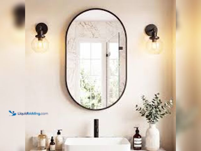 Lot 49-2023238 - Sweet crispy 24-in W x 36-in H Modern Oval Brushed Black Framed Wall Mirror. Model #L-FM-BGJ5YTY-243...
