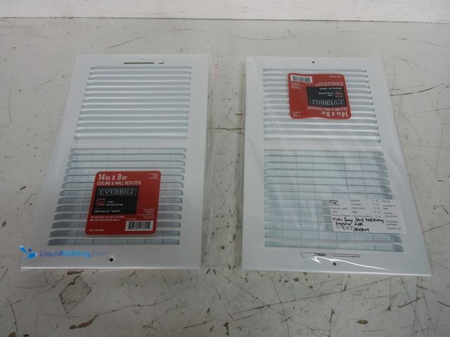 Lot 49-3631578 - Everbilt 14 in. x 8 in. 2-Way Steel Wall/Ceiling Register in White, Model # E102M14X08, New.   Ref#P...